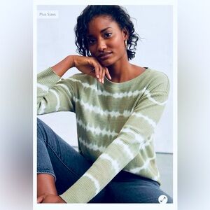 T.La Anthropologie waffle knit top size medium moss green white